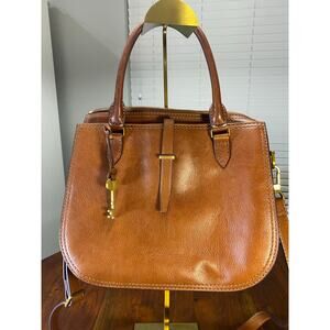 Fossil Ryder Brown Leather top zip bag shoulder with Crossbody strap